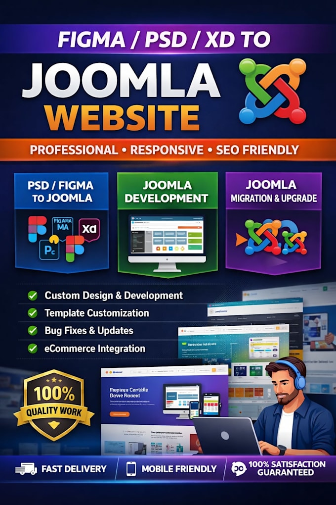convert figma, PSD or xd to a professional, modern joomla website