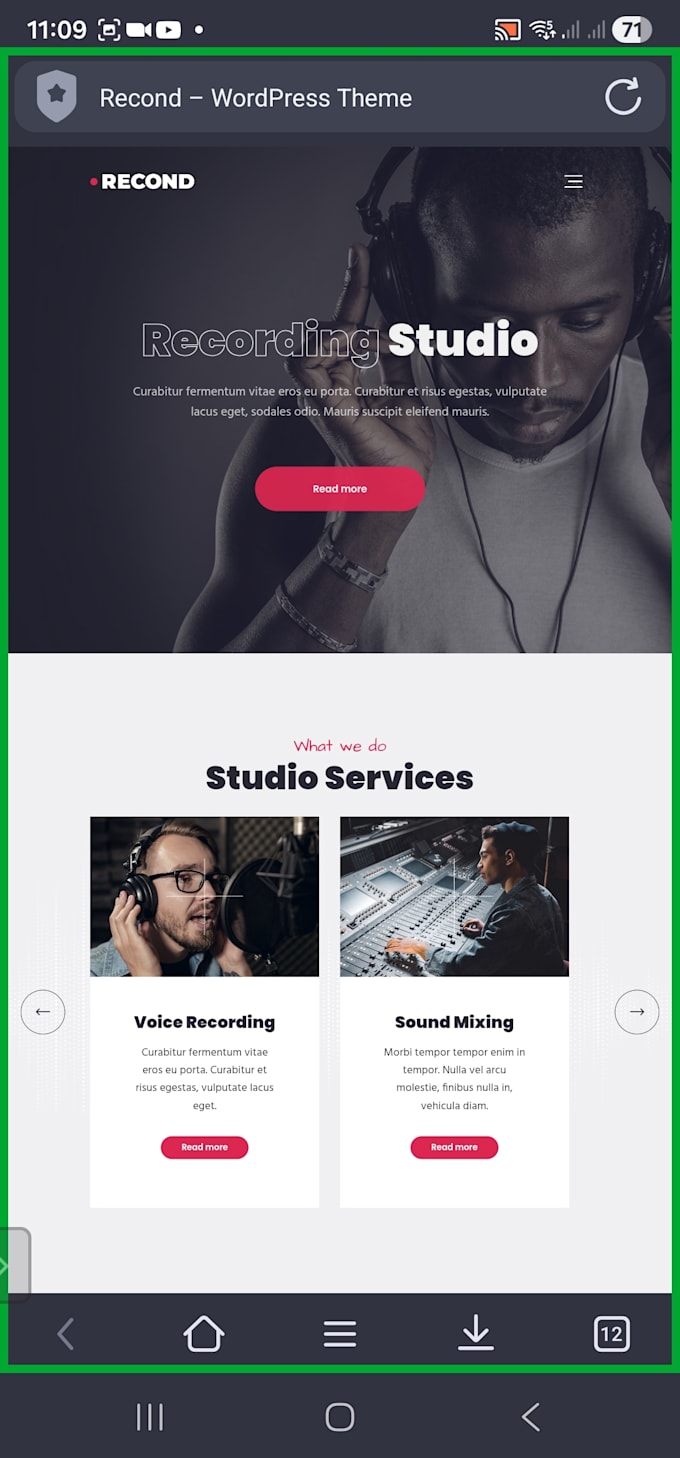 do recording studio music band website design