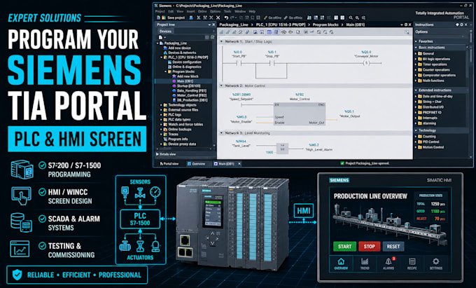 program your siemens tia portal plc and hmi screen