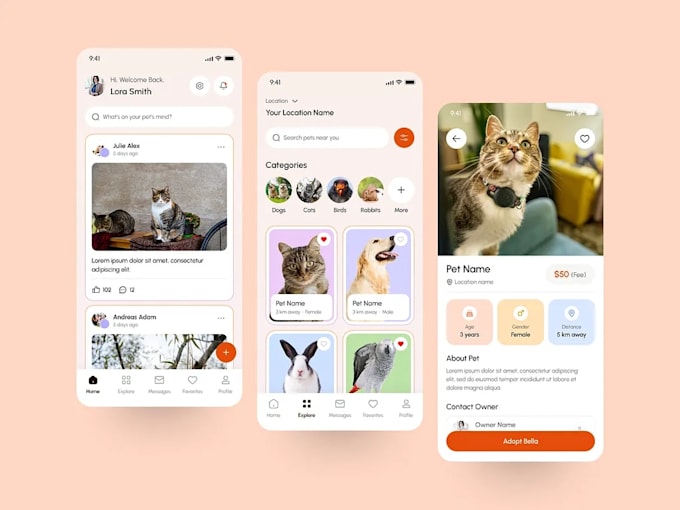 build pet care app pet food veterinary app and pet booking app with ai tracking