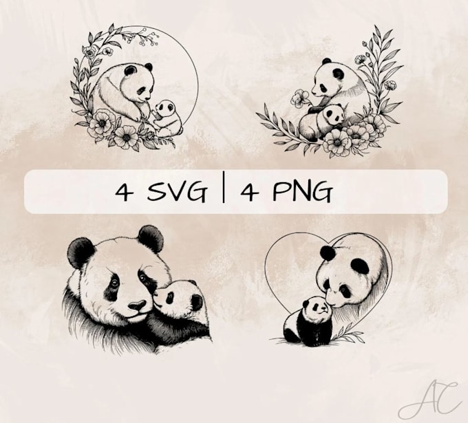 design retro hand drawn panda vector logo