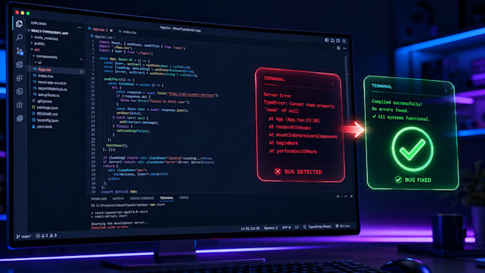 fix react nodejs and javascript bugs in 24 hours