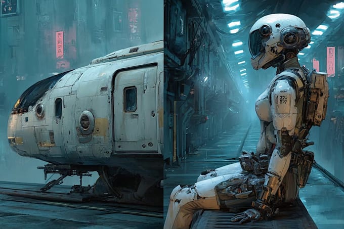 design epic sci fi character and environment illustrations