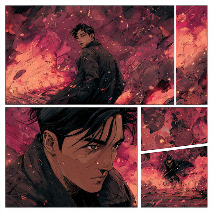 draw a comic book page illustration or webtoon episodes