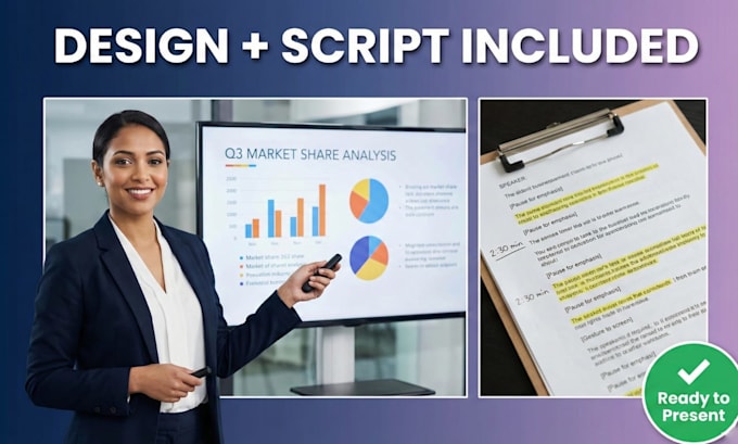 create professional presentation with complete script included