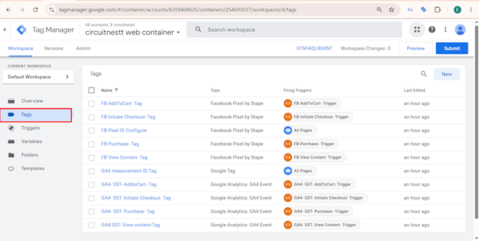 set up meta pixel capi, ga4 server side tracking for ecommerce via GTM