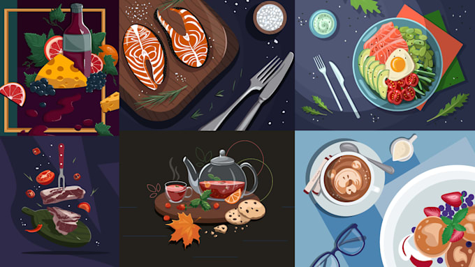 food illustration for menus, packaging and branding