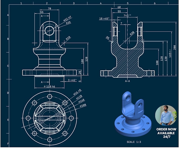 draw autocad 2d mechanical engineering or technical drawings