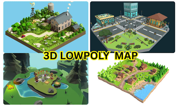 create lowpoly world maps, isometric environment, full lowpoly game assets packs