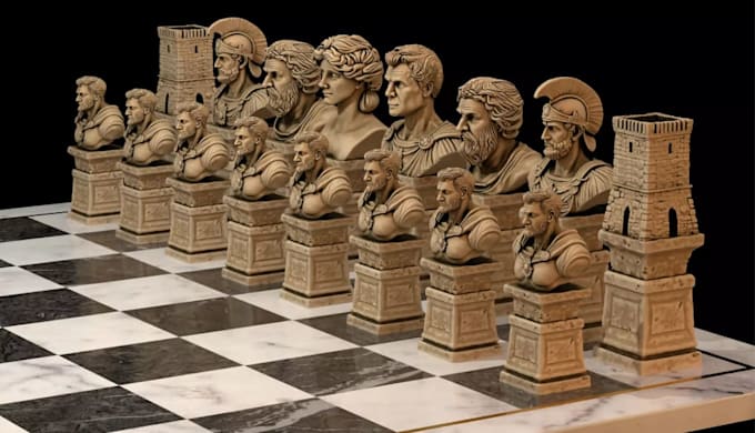 sculpt 3d historical headbust,3d vikings chess set,life sized figure, 3d statues