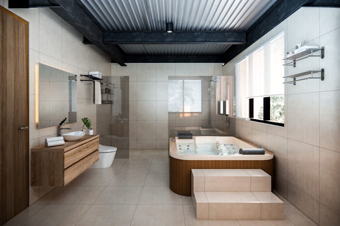design modern bathroom with realistic render