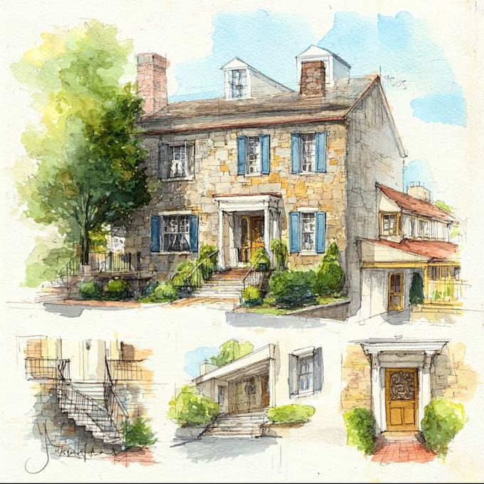 hand paint a watercolor house portrait