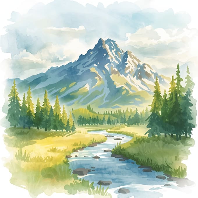 draw a watercolor landscape illustration