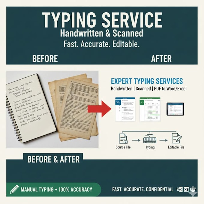 type handwritten or scanned documents into word or excel