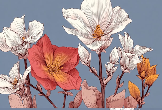 create amazing botanical vector line art illustration