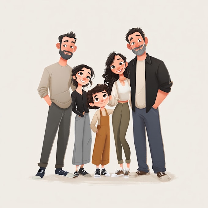 cartoon style family portrait