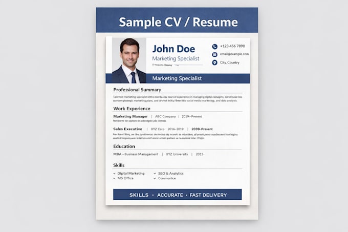 create a professional CV or resume and do fast and error free data entry