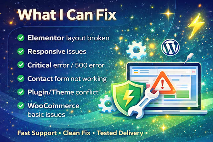 fix wordpress bugs, errors and elementor issues
