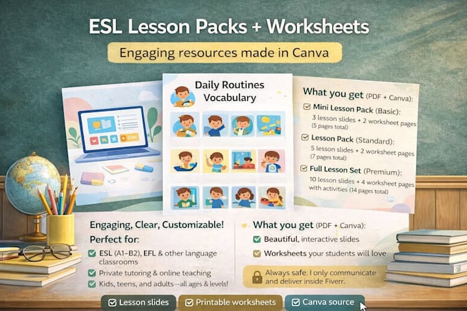 create esl teaching materials worksheets and slides in canva