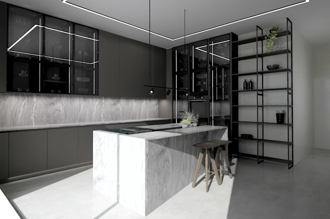 design your kitchen with 3d render and technical drawings