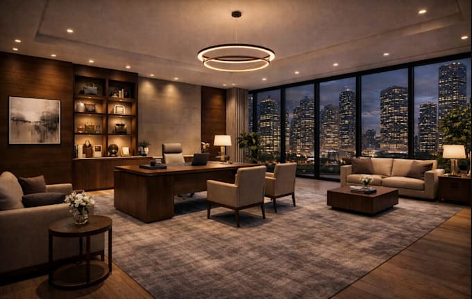 design modern office building interior space, office reception renovation render