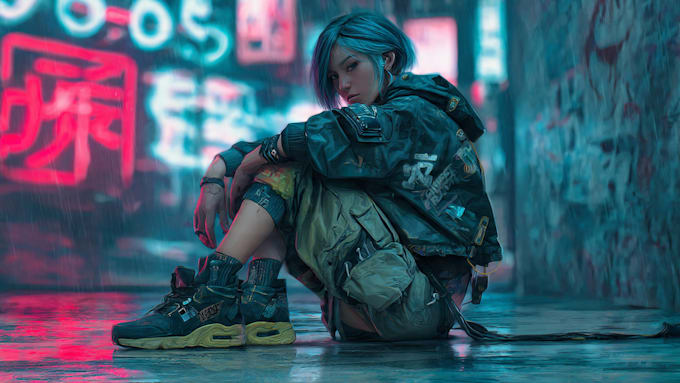 illustrate you as a cyberpunk style character