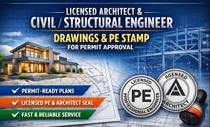 licensed architect civil and structural engineering drawing and pe stamp