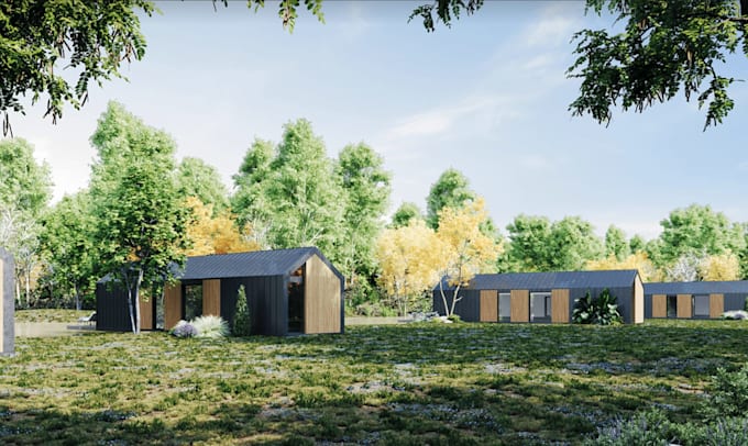 real estate cgi 3d render, tiny forest house, maximise small apartment interior