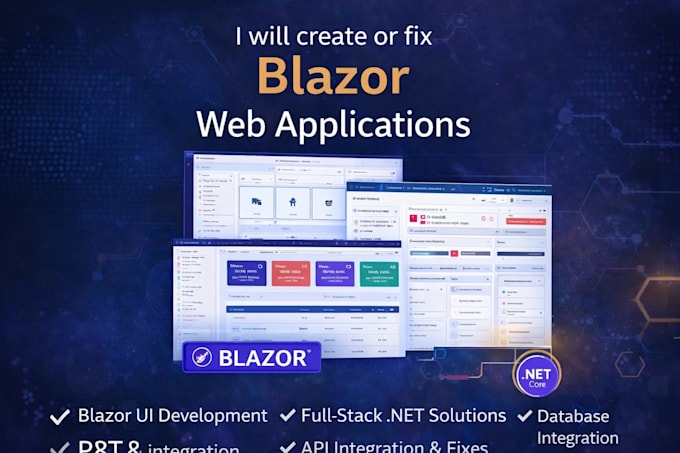develop blazor web apps, asp dotnet core apis, erp systems