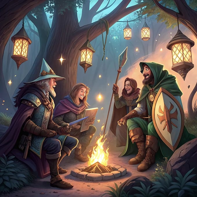 design an your dnd group party illustration