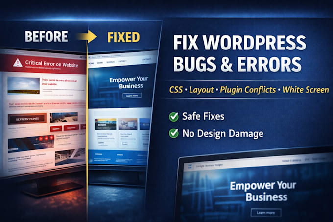 fix wordpress bugs, CSS errors , layout issues, plugin conflicts or white screen