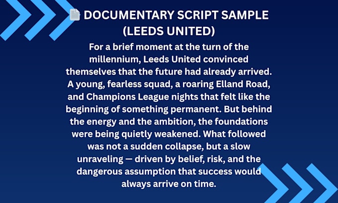 write a cinematic football documentary script