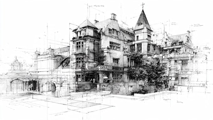 draw architectural sketches interior and exterior