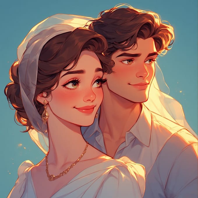 create a romantic couple portrait in my art style