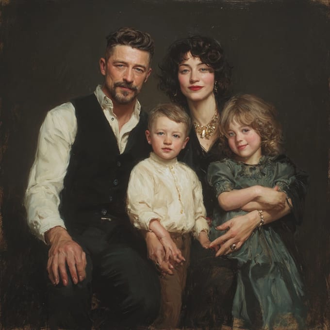 draw  a awesome family portrait illustration