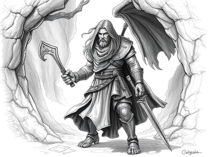 draw a fantasy character for dnd, pathfinder, etc
