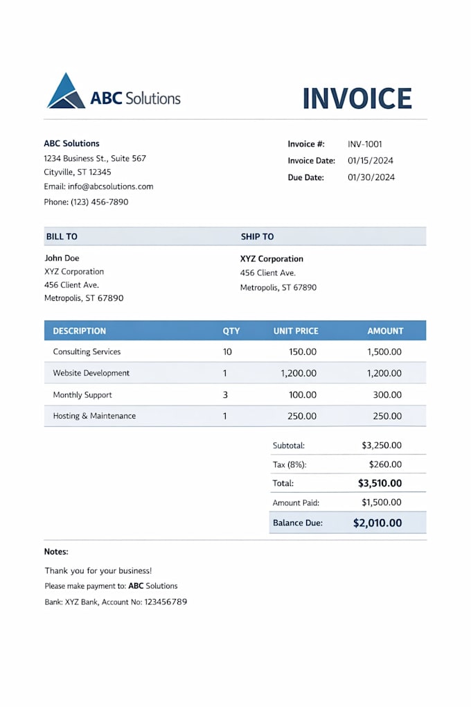 create professional invoice or resume for you