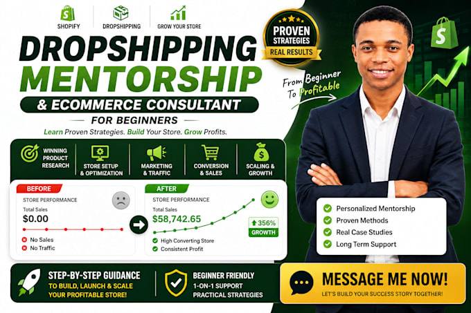 provide 1 on 1 shopify coaching, dropshipping mentor consultant