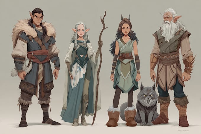draw a fantasy dnd party character illustration