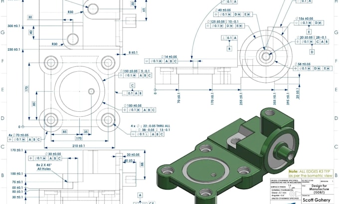 Modelling 3d Example Technical Drawing Do 3d sheet metal 2d technical drawing 3d cad design 3d cad model in ...