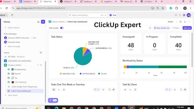 setup clickup workflows, automation, dashboard and clickup consultation