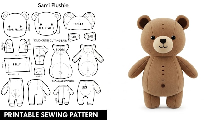 Create plush sewing pattern for stuffed animal production by Sami ...