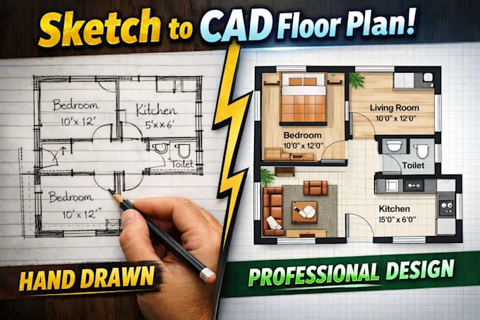 Redraw your hand drawn or pdf floor plan into autocad 2d by ...
