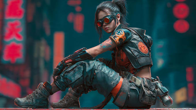 illustrate you as a cyberpunk style character