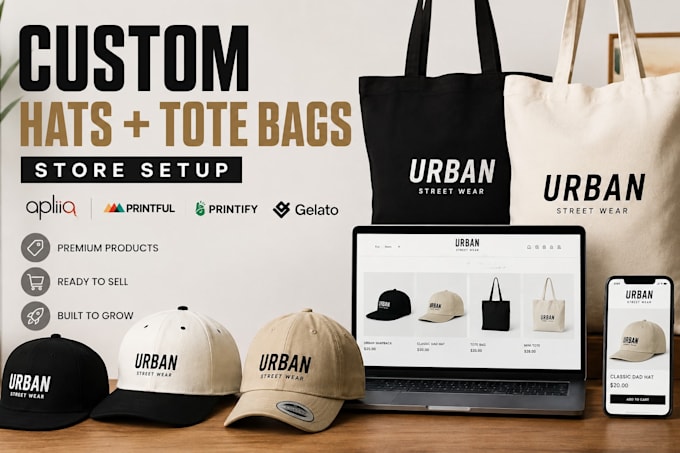 set up custom hat and tote bag store with apliiq