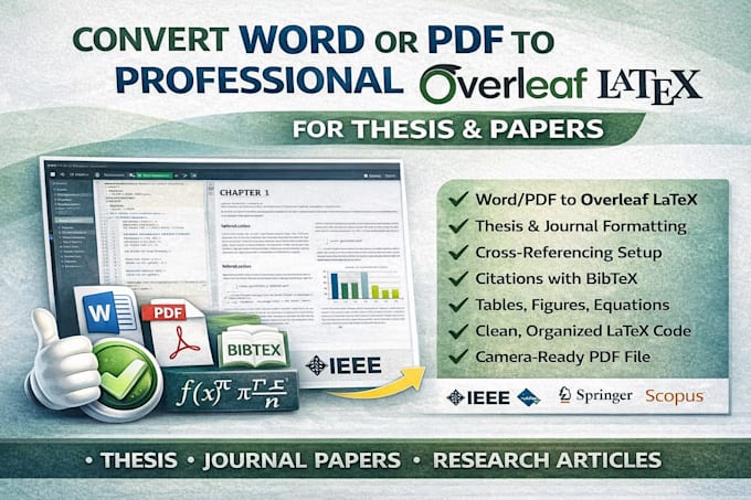 convert word or PDF to professional overleaf latex for thesis and papers