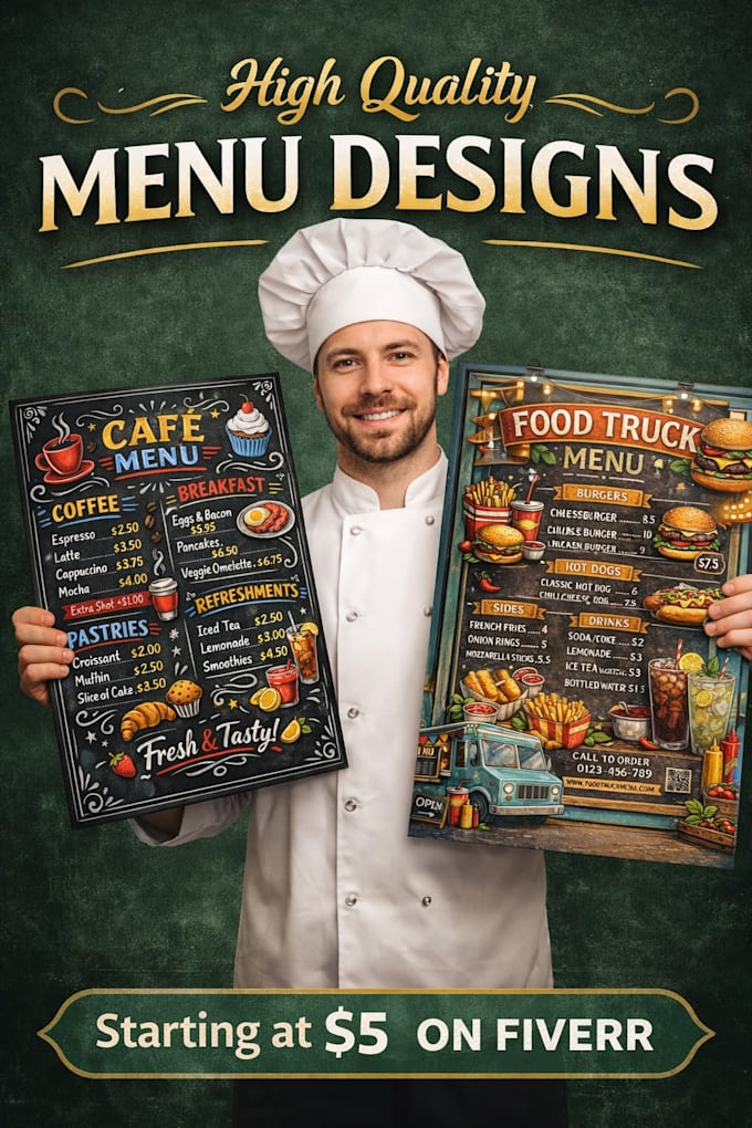 professionally design restaurant and cafe menu
