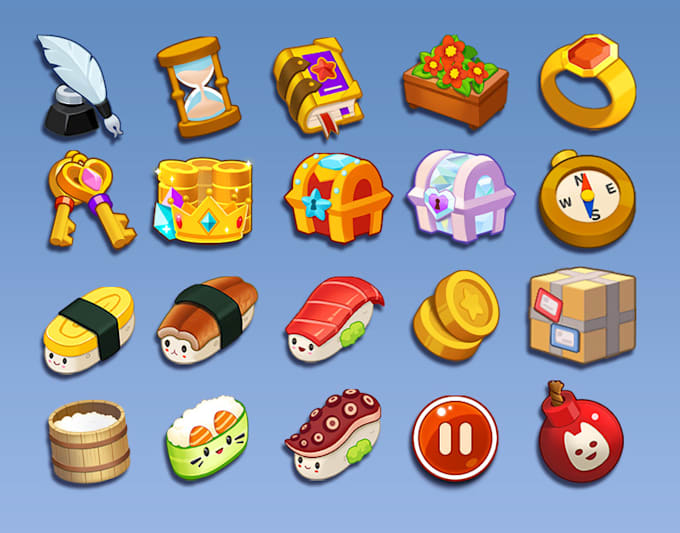 casual game icons and objects for mobile games