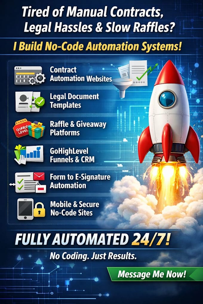 create no code contract automation website raffle ghl legal doc template website