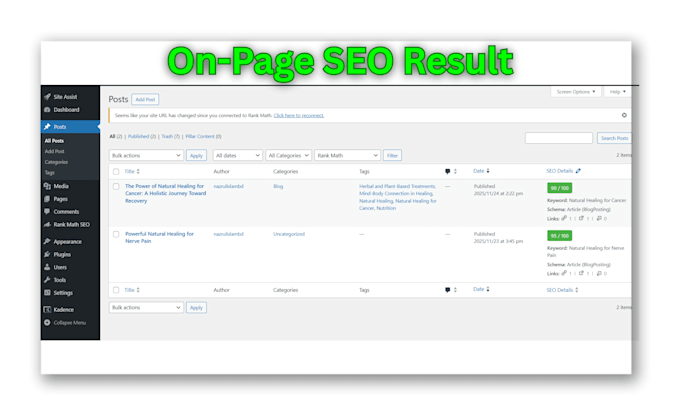 do on page SEO for a wordpress website with rank math